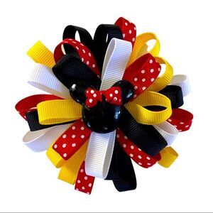 Looped Minnie Mouse Themed Layered Boutique Hair Bow Clip Disney Resin Center